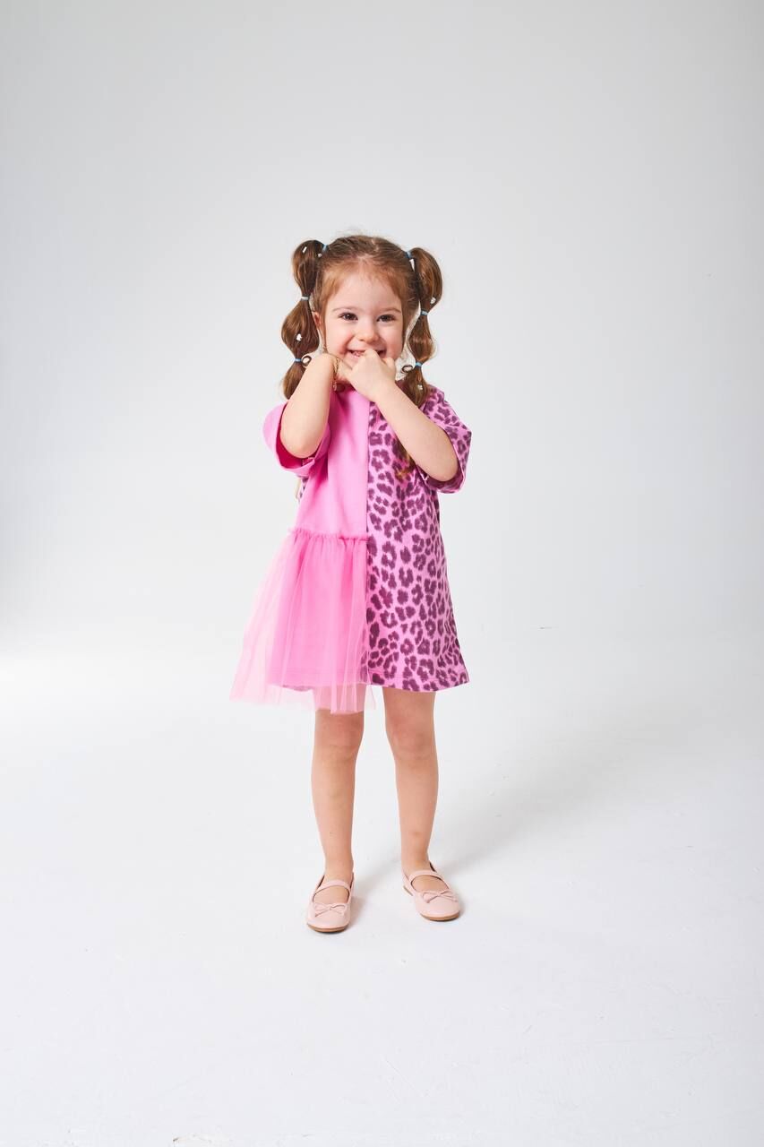 Leopar & tül detaylı elbise Pembe (açıklamayı okuyun lutfen)