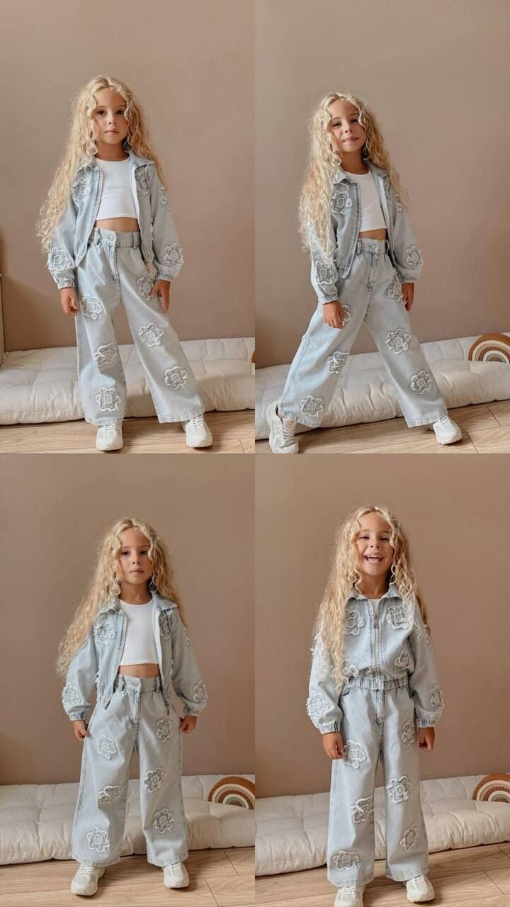 Çiçek nakışlı denim Jean takım (body dahil değildir)