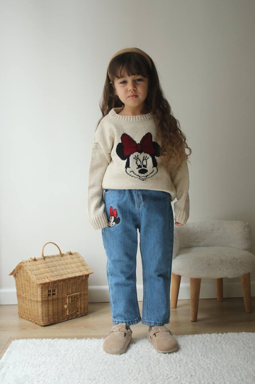 Mickey triko kazak ve denim pantolon takım