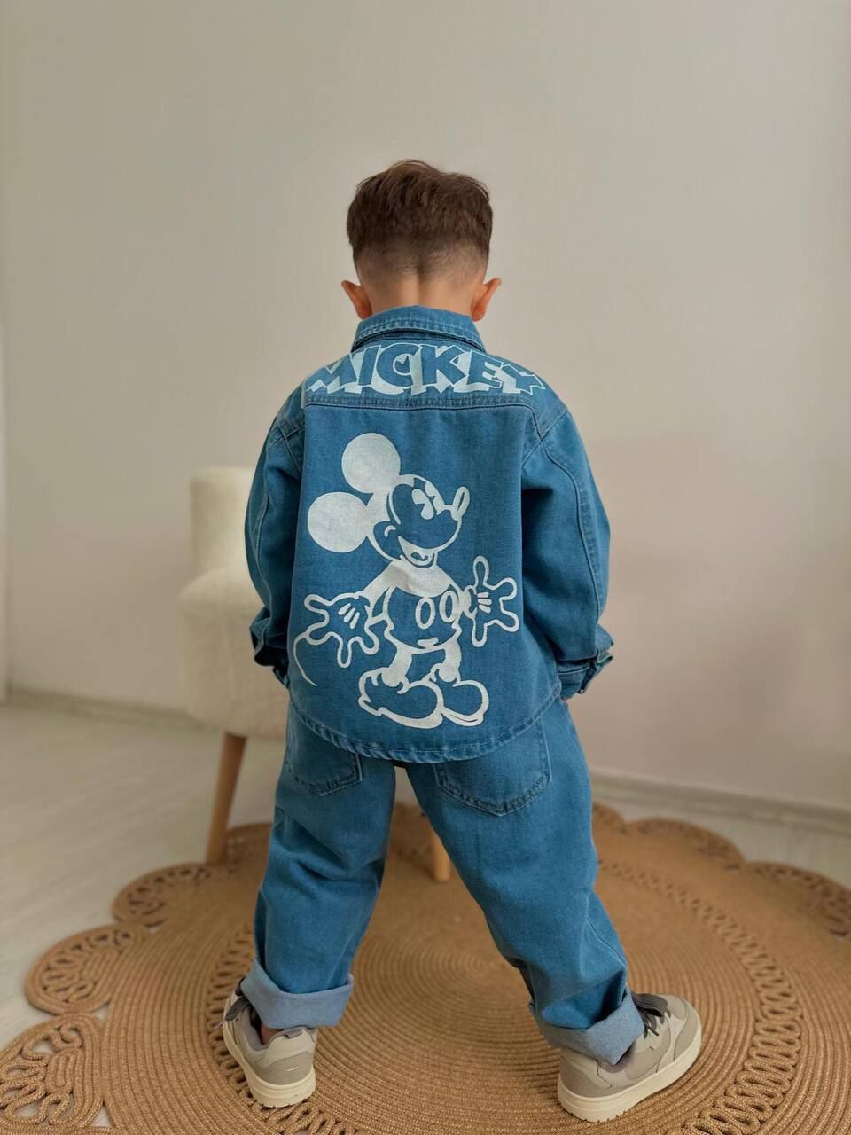 Denim Mickey baskılı erkek takım