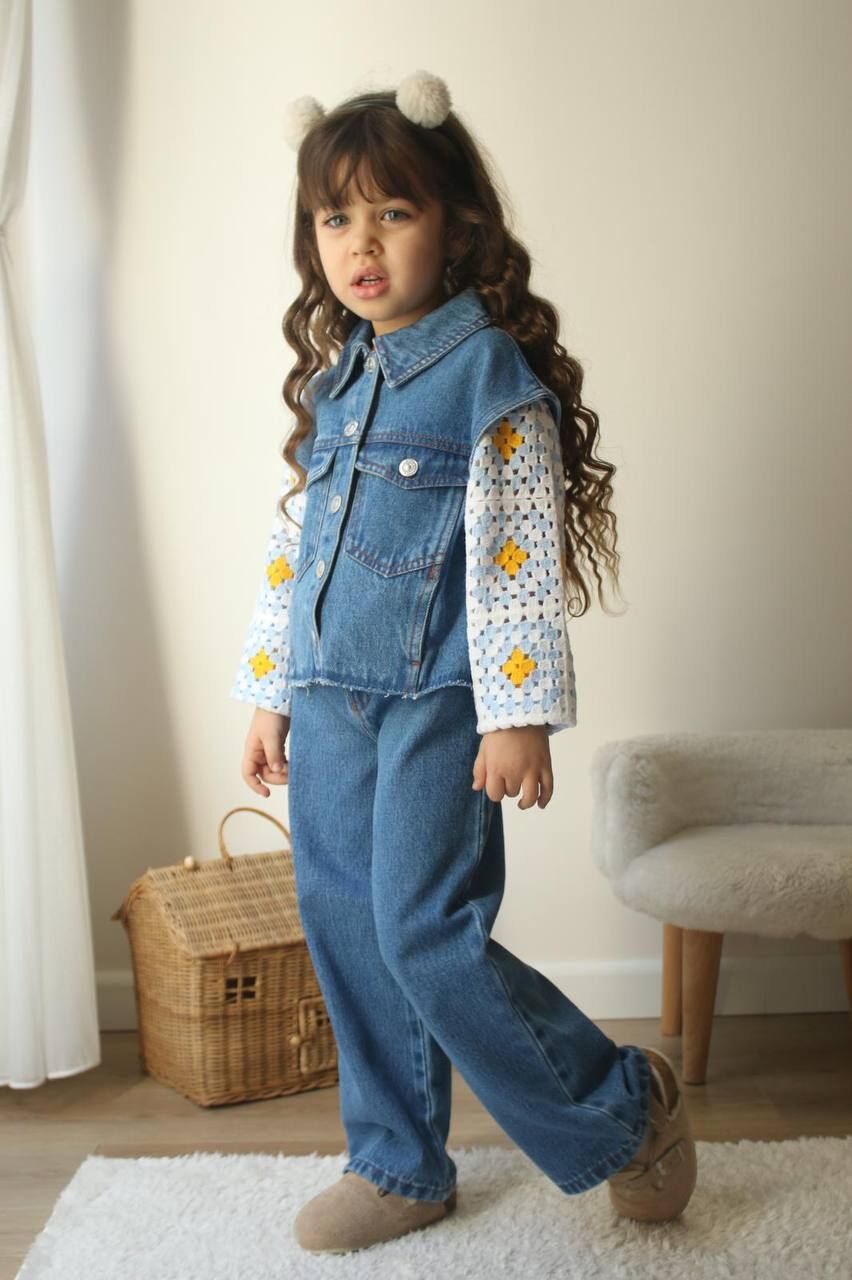 Kol Örgü detaylı denim takım
