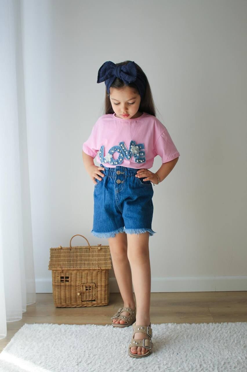 Love taşlı denim takım