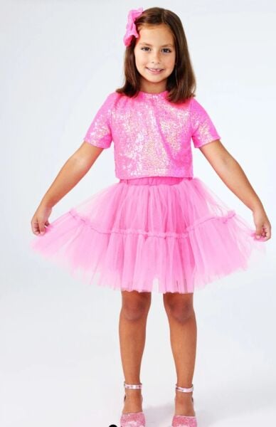 Pembe payet bluz ve etekli takım 5 yaş