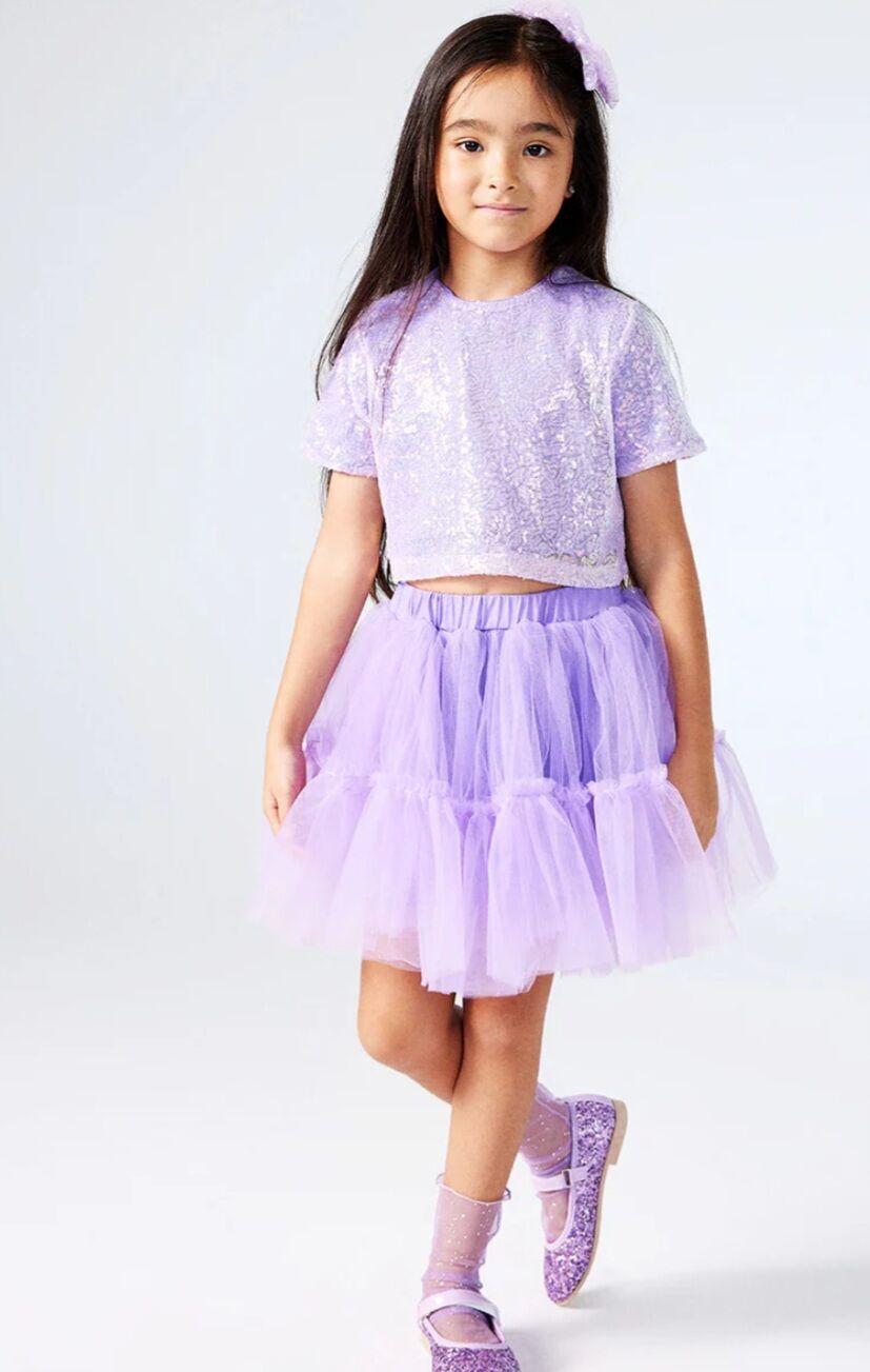 Lila payet bluz ve etekli takım