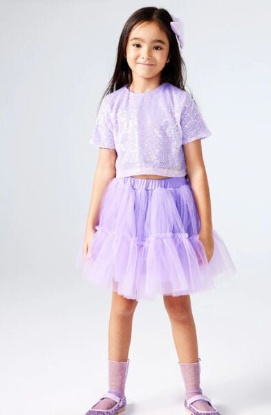 Lila payet bluz ve etekli takım