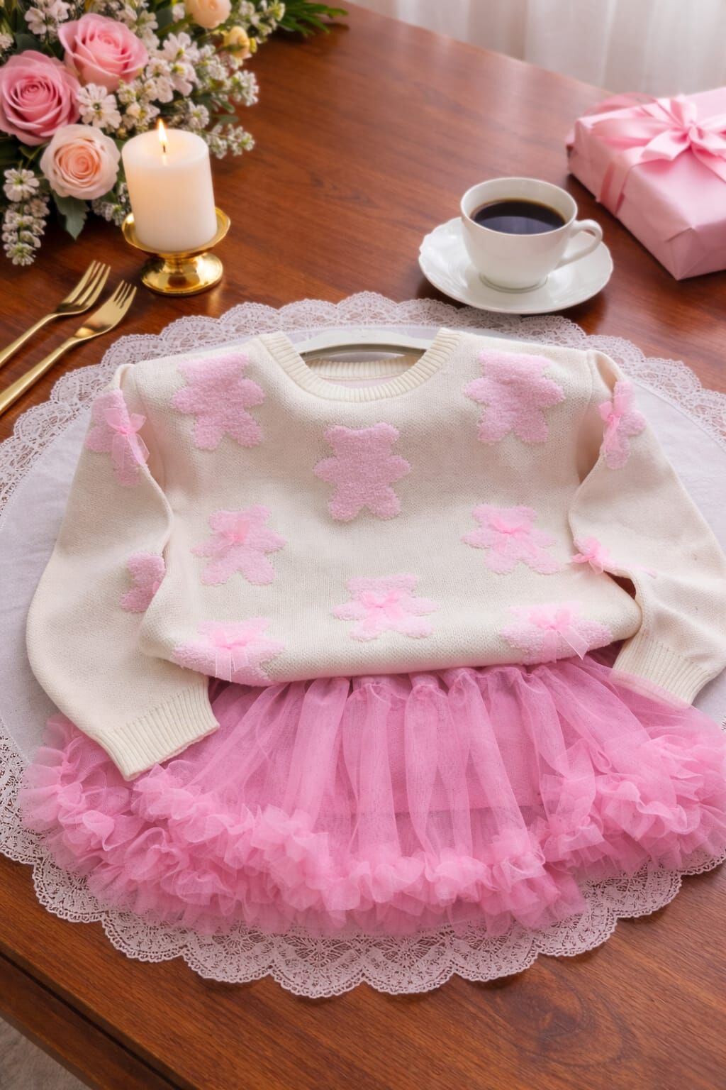 Triko kazak ve tütü etek takım pembe