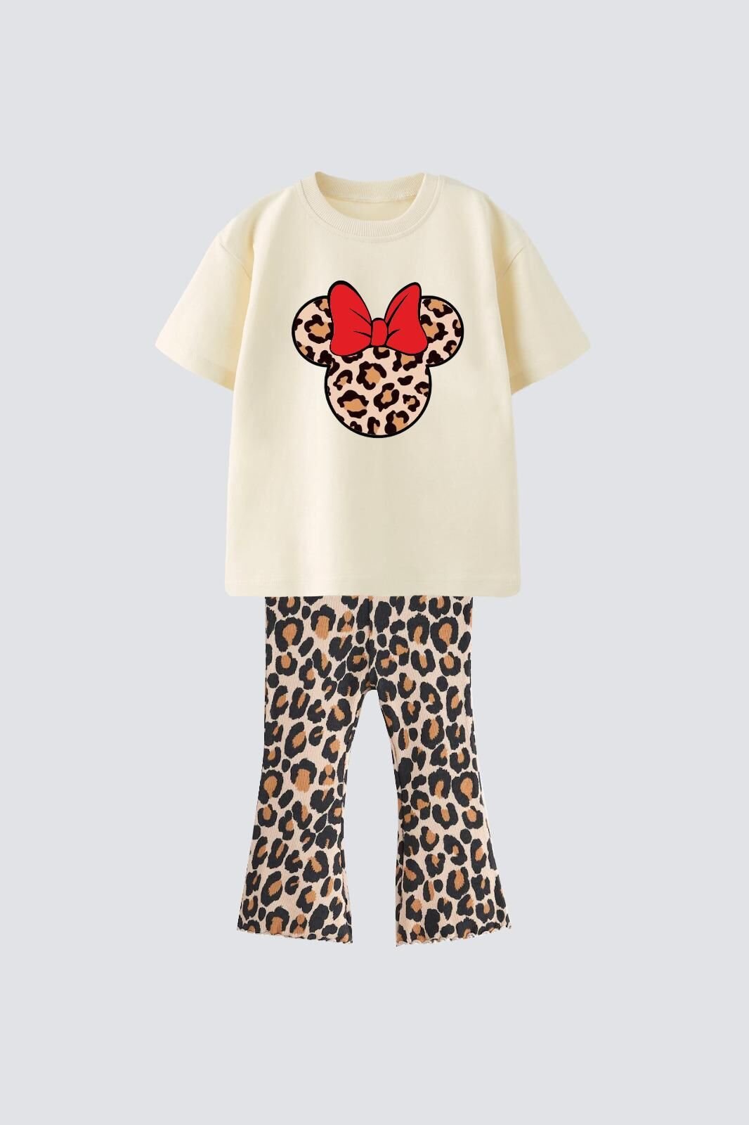 Minnie detaylı leopar taytlı takım