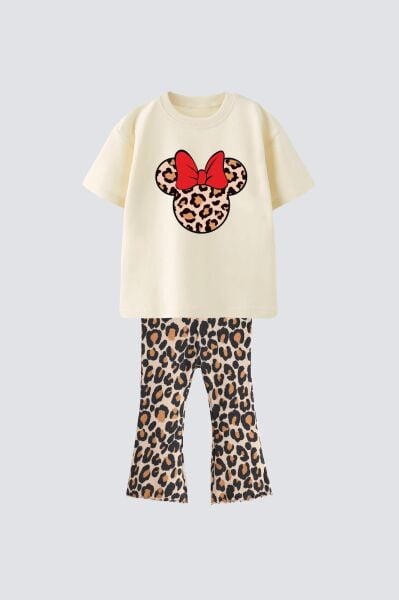 Minnie detaylı leopar taytlı takım