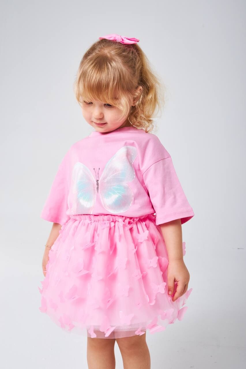 Kelebek aplikeli Pembe takım