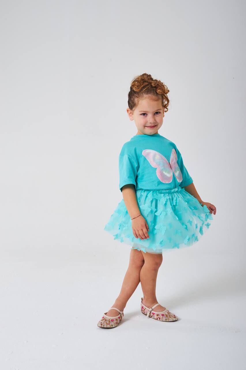 Kelebek aplikeli turkuaz takım