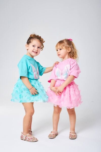 Kelebek aplikeli turkuaz takım