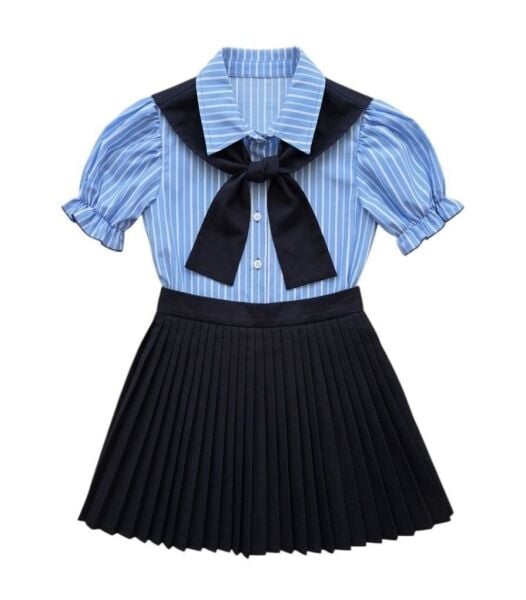 Fular detaylı mavi etekli takım