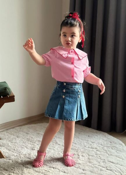 Kalp yaka detaylı şort etek takım 9/10 yaş