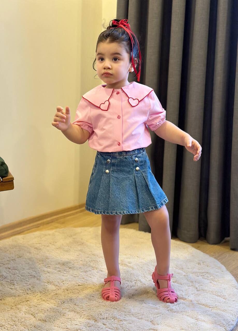 Kalp yaka detaylı şort etek takım 9/10 yaş