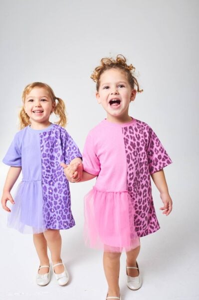 Leopar & tül detaylı elbise Pembe (açıklamayı okuyun lutfen)