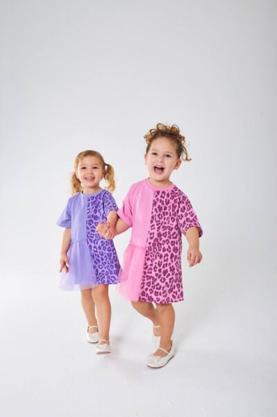 Leopar & tül detaylı elbise Pembe (açıklamayı okuyun lutfen)