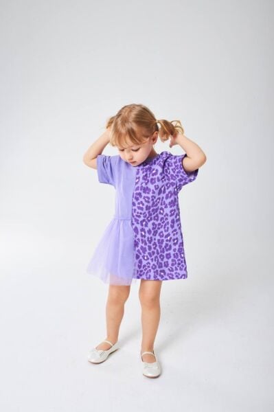 Leopar & tül detaylı elbise lila (açıklamayı okuyun lütfen)