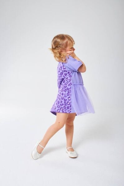 Leopar & tül detaylı elbise lila (açıklamayı okuyun lütfen)