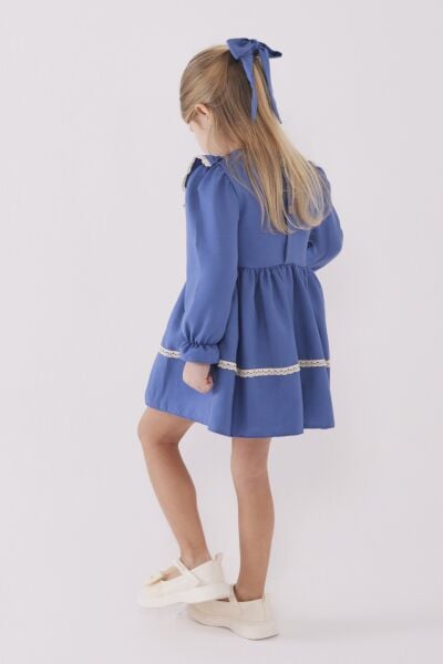 Kanaviçe işlemeli mavi elbise (toka dahil) 7/8 yaş