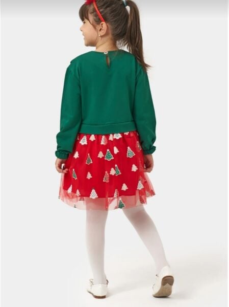 Yeni yıl fiyonk detaylı elbise (üst yeşil/alt kırmızı) 5 yaş