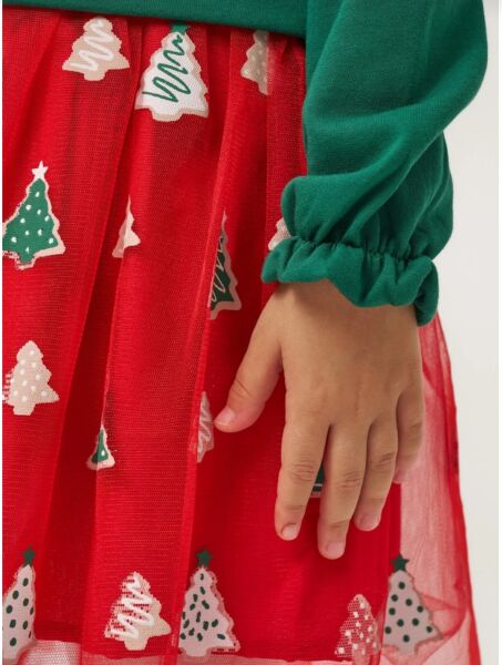 Yeni yıl fiyonk detaylı elbise (üst yeşil/alt kırmızı)