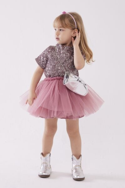 Pul payet tütü etekli takım pembe 7/8 yaş