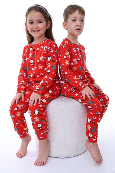 Yeni yıl unisex pijama takımı kırmızı