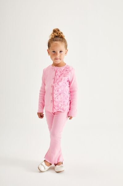 Gül aplikeli kaşkorse takım pembe