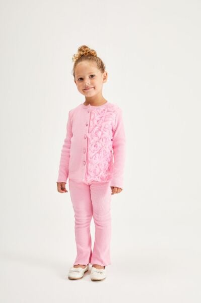 Gül aplikeli kaşkorse takım pembe