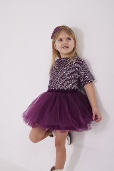 Pul payet tütü etekli takım mürdüm 7/8 yaş