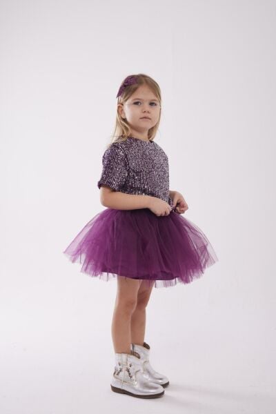 Pul payet tütü etekli takım mürdüm 5/6 yaş