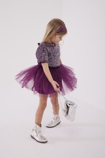 Pul payet tütü etekli takım mürdüm