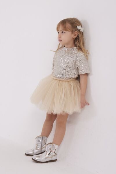 Pul payet tütü etekli takım krem