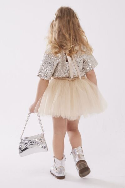 Pul payet tütü etekli takım krem