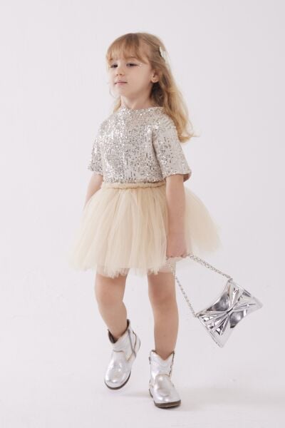 Pul payet tütü etekli takım krem 7/8 yaş