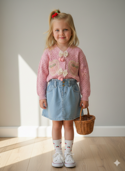 Kiraz aplikeli ceket&denim etek takım 9/10 yaş