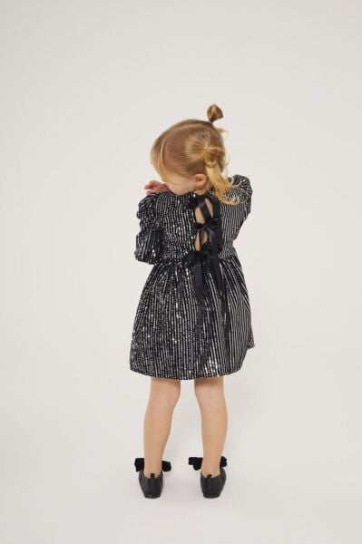 Yeni yıl payetli balon kol gümüş elbise