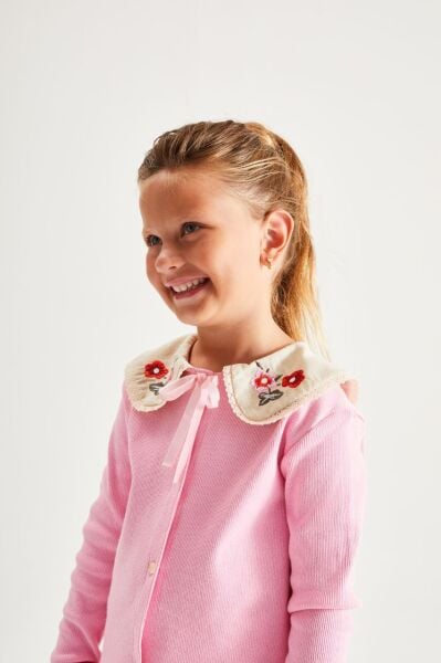 Yaka işlemeli kaşkorse takım pembe