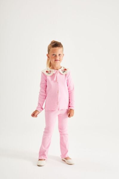 Yaka işlemeli kaşkorse takım pembe