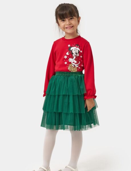 Yeni yıl minnie etekli takım (üst kırmızı/alt yeşil)