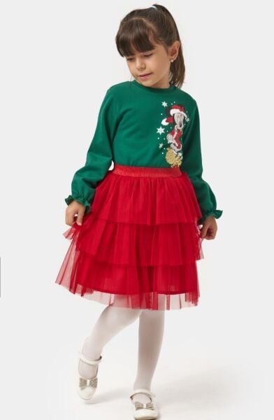 Yeni yıl minnie etekli takım (üst yeşil/alt kırmızı)