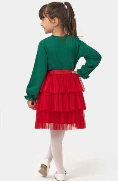 Yeni yıl minnie etekli takım (üst yeşil/alt kırmızı)