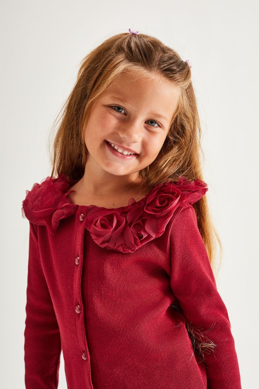 Yeni yıl yaka gül detaylı kaşkorse takım bordo