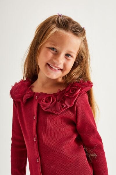 Yaka gül detaylı kaşkorse takım bordo