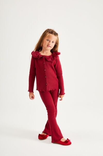 Yeni yıl yaka gül detaylı kaşkorse takım bordo