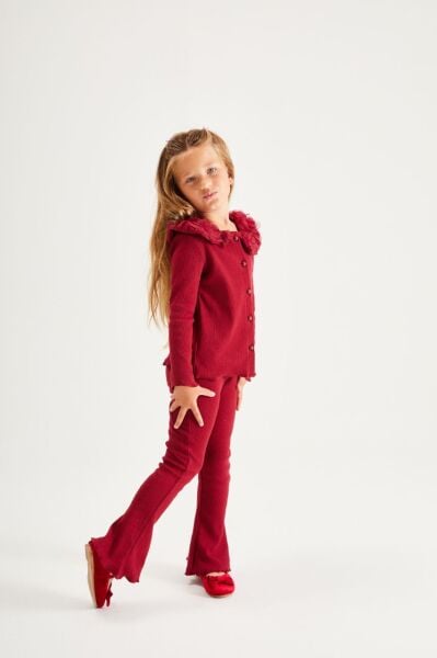 Yeni yıl yaka gül detaylı kaşkorse takım bordo