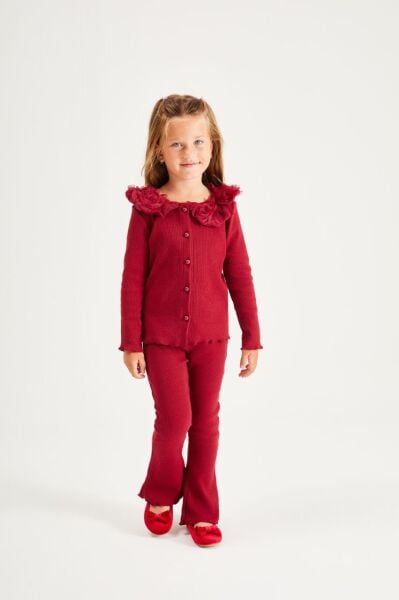 Yeni yıl yaka gül detaylı kaşkorse takım bordo