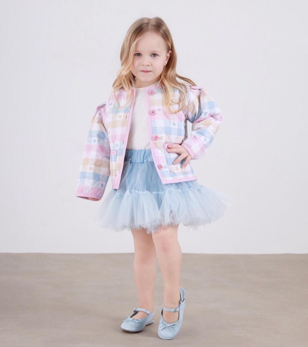 Kapitone ceket tütü etek takım mavi 9/10 yaş