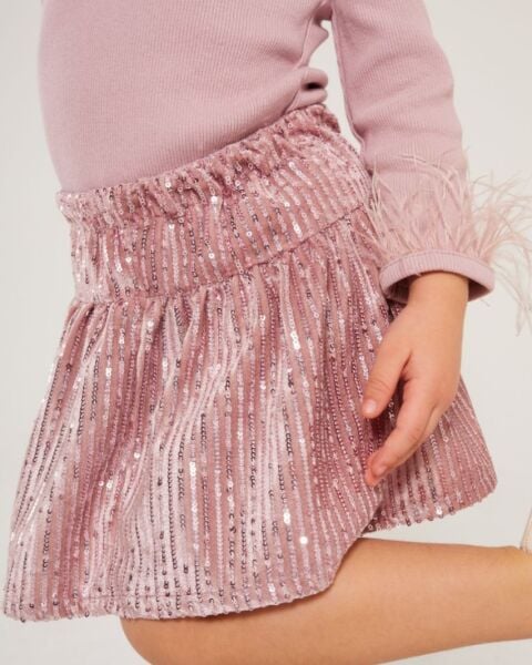 Payet etekli tüy detaylı takım pembe