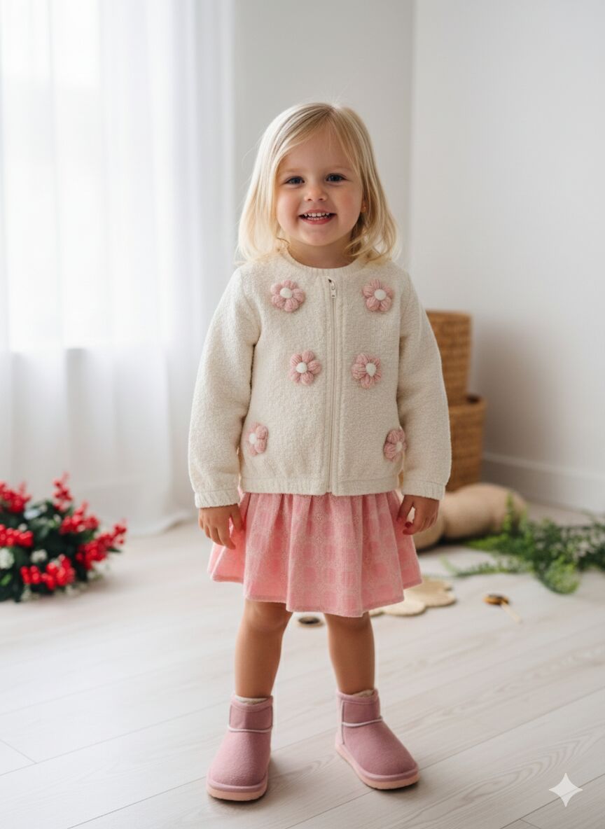 Papatya aplikeli üçlü set takım (etek/body/ceket)